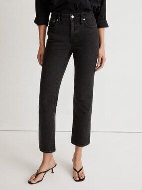 Madewell Kick Out Crop Jeans Black High Rise Kick Flare Size 28